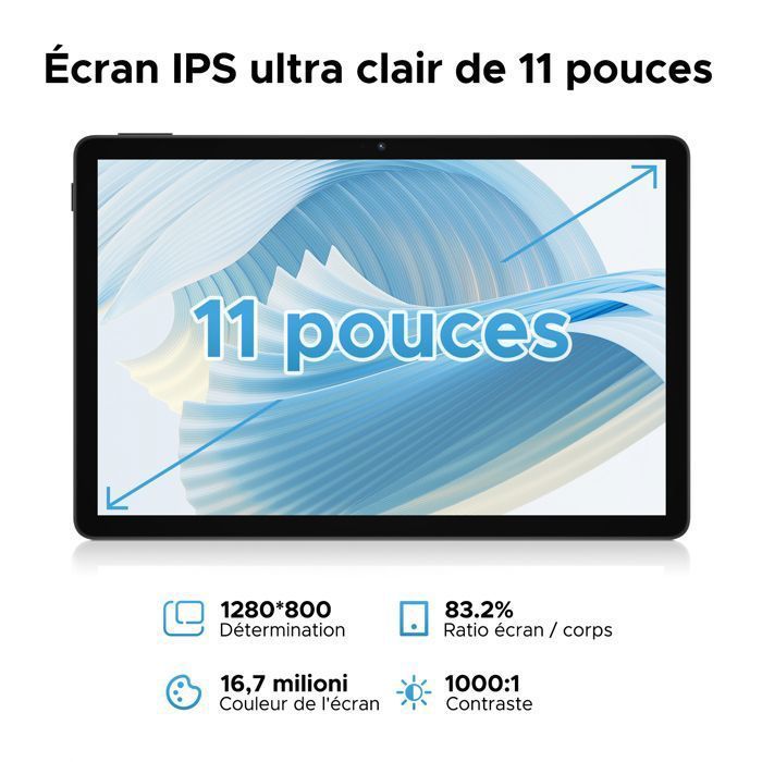 Tablette tactile DOOGEE U11 Android 16 Unisoc T606 Batterie 8580mAh 11 pouce ips 90Hz, 16Go + 128 Go Widevine L1 WiFi6 - Noir