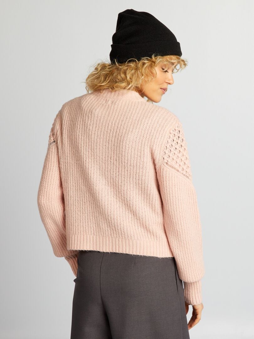 Zachte, gebreide cardigan met patroon - ROZE
