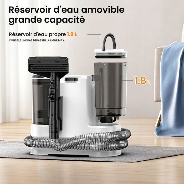 Portable stain remover - 800W/17 Kpa/1.5M hose - 5M power cord - 1.8L/1.3L tank - Fabric sofa cleaner