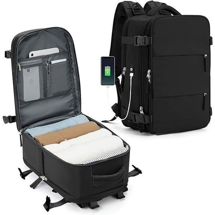 Zaino da cabina da donna - Impermeabile - USB - Nero - 45x31x20 cm