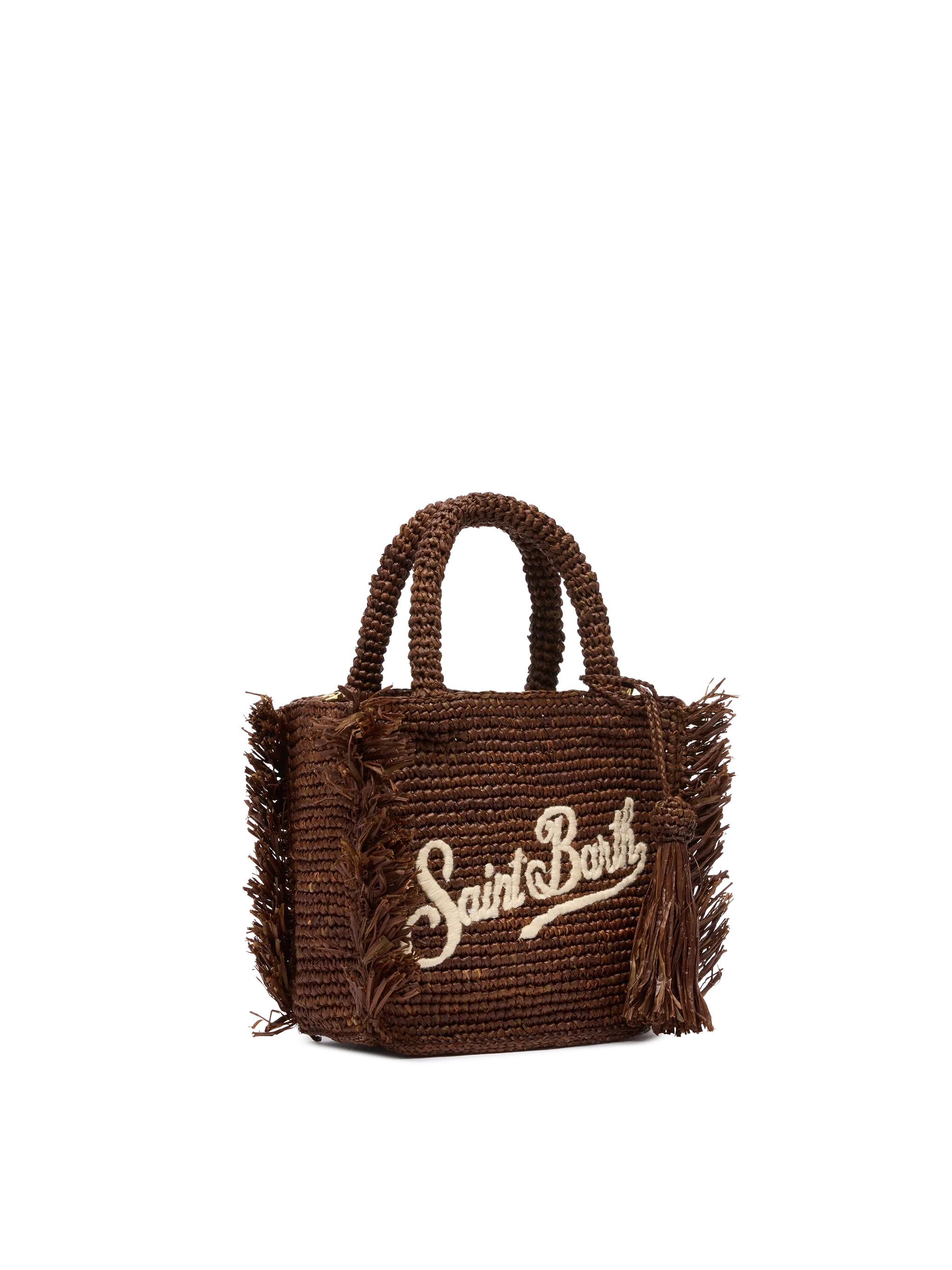 Mini-Kosmetiktasche aus Bast mit Fransen und Stickerei aus Saint Barth