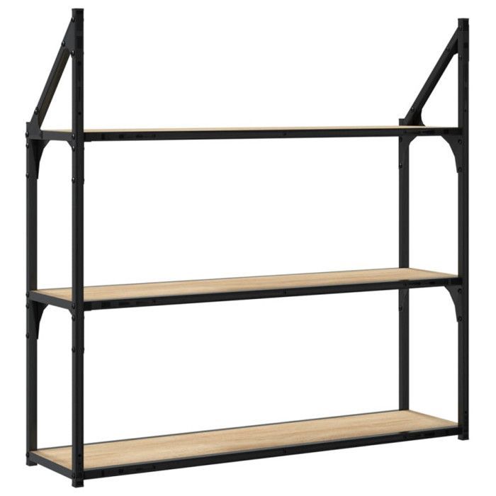 Estantería de pared de 3 niveles vidaXL, roble Sonoma, 80x21x78,5 cm, 835455