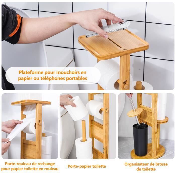 Soporte para papel higiénico 3 en 1 Yorbay, dispensador de papel higiénico y escobilla de baño, soporte independiente para papel higiénico, bambú.