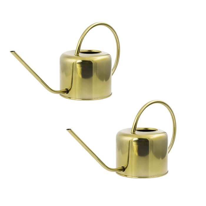 2 arrosoirs vintage dorés en inox 1,2 litres