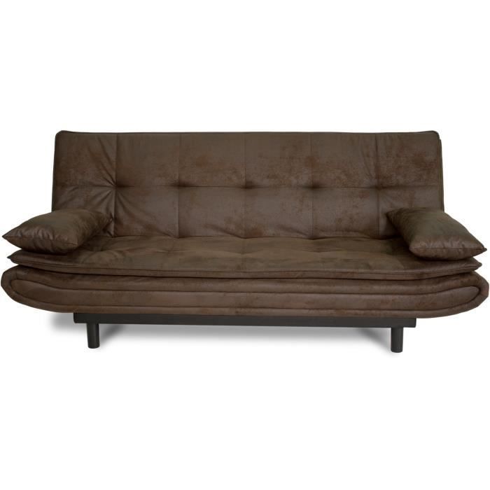 Sofá cama DARIUS con mecanismo clic-clac - Tela marrón - Ancho 194 x Profundidad 121 x Alto 83 cm - Fabricado en Ucrania