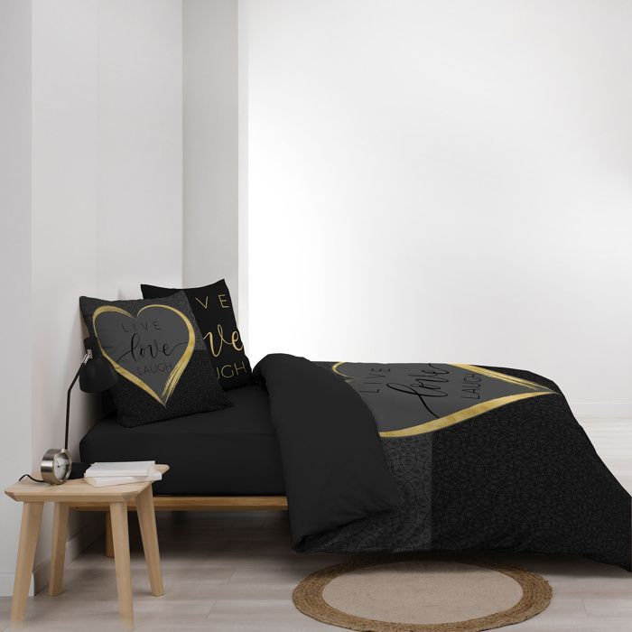 Housse de couette 260 x 240 cm + 2 taies – Coton 42 fils – Imprimé placé Crazy Love
