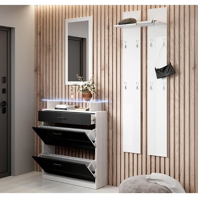 Eingangsbereich-Möbelset – PAOLA – Schwarz-Weiß – Hochglanz – Modernes Design