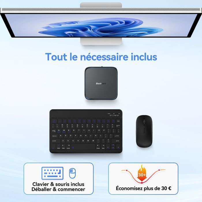 Blackview MP50 Mini PC Avec clavier et souris 16Go DDR4 512Go SSD Windows 11 Pro AMD 3500U 3.7GHz - 4K HD Double WiFi5 HDMI - Noir