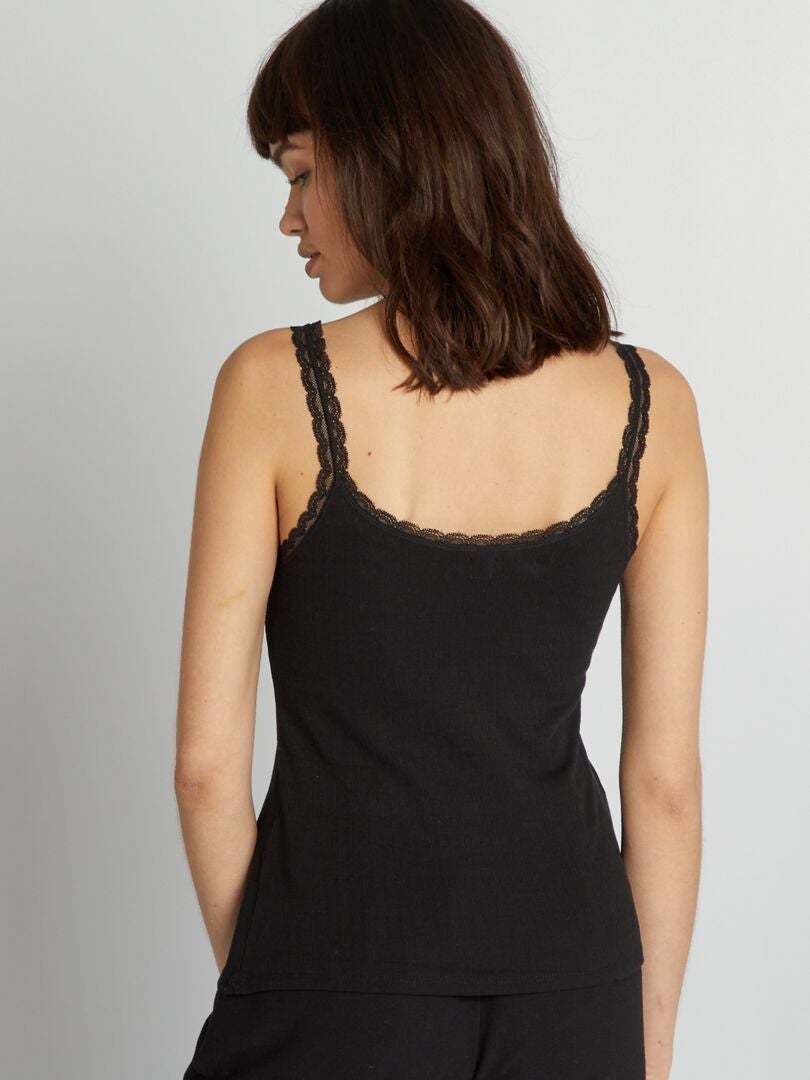 Blusa regata Pointelle com alças finas - preta