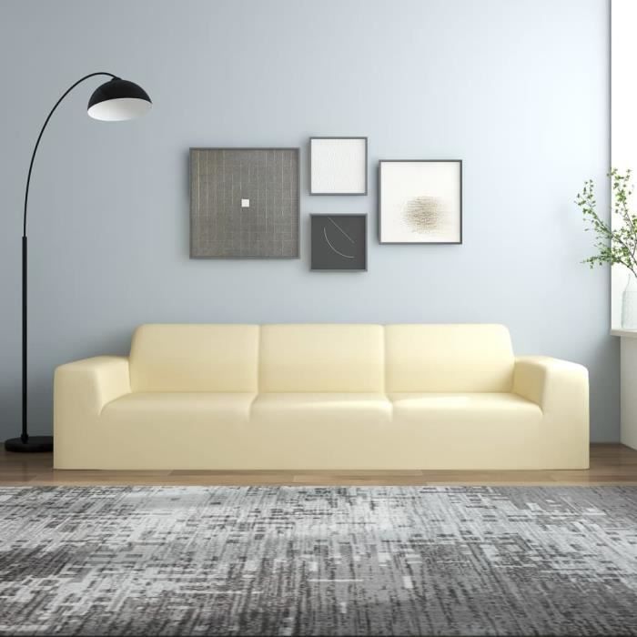 Funda elástica para sofá de 4 plazas vidaXL, color crema, poliéster jersey 332947
