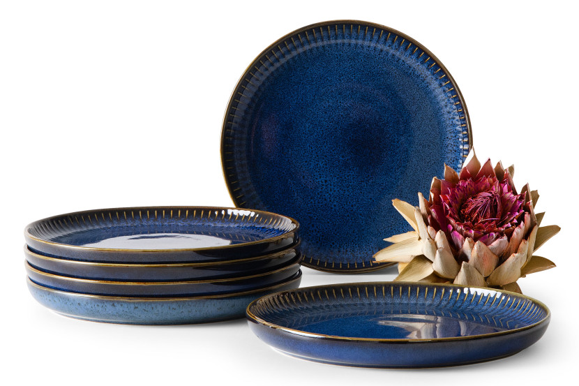 KONSIMO AD STRIPES zestaw talerzy deserowych 6 szt, porcelana, granatowy