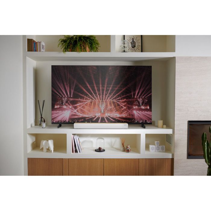Soundbar Thomson SB401BT con finitura bianca e legno.