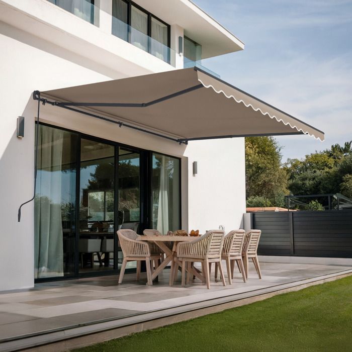 Manuelle Markise - Cazeboo - VECCHIO - 4x3m - Premium-Gewebe 320g/m² - Taupe - UV-beständig - Abdeckungsbereich 5m²