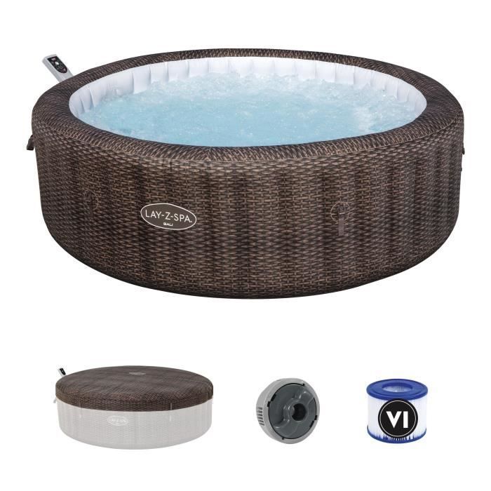 Spa hinchable BESTWAY - Lay-Z-Spa Bali - 180 chorros de aire - 216 x 71 cm - De 5 a 7 plazas - Redondo (cubierta, cartucho, difusor)