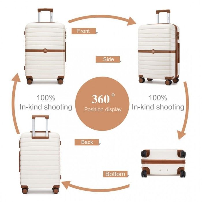 Kono 3er-Set Hartschalenkoffer (55/66/76 cm) aus ABS+PC – Kabinenkoffer, leicht und robust, mit 4 Rollen und Sicherheitsschloss, cremefarben