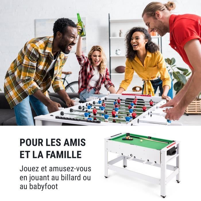 Table de jeux 2-en-1 Klarfit Spin : Babyfoot & billard - Blanc