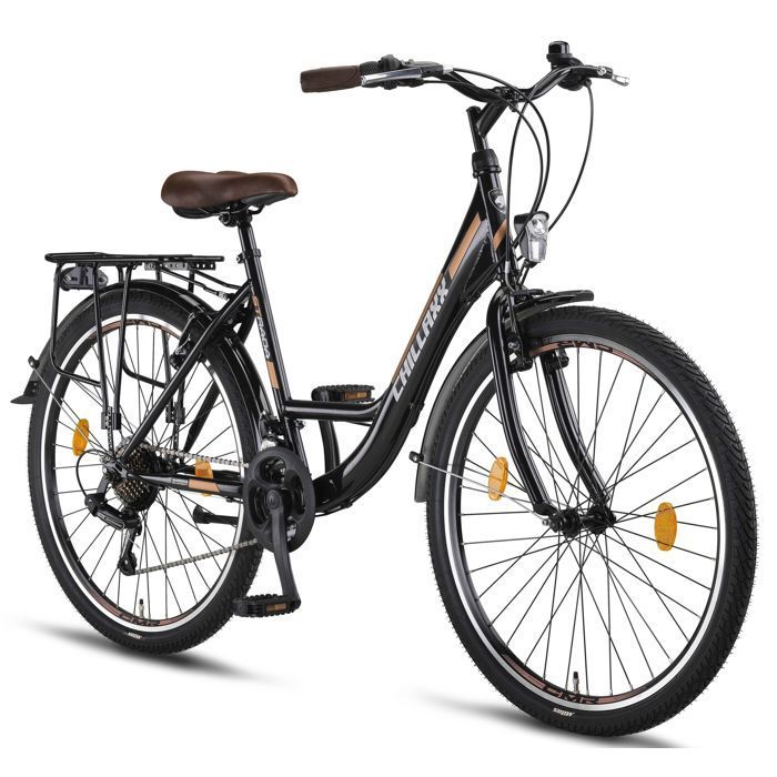 Chillaxx Strada Premium City Bike - 26 pouce, Noir-marron frein en V