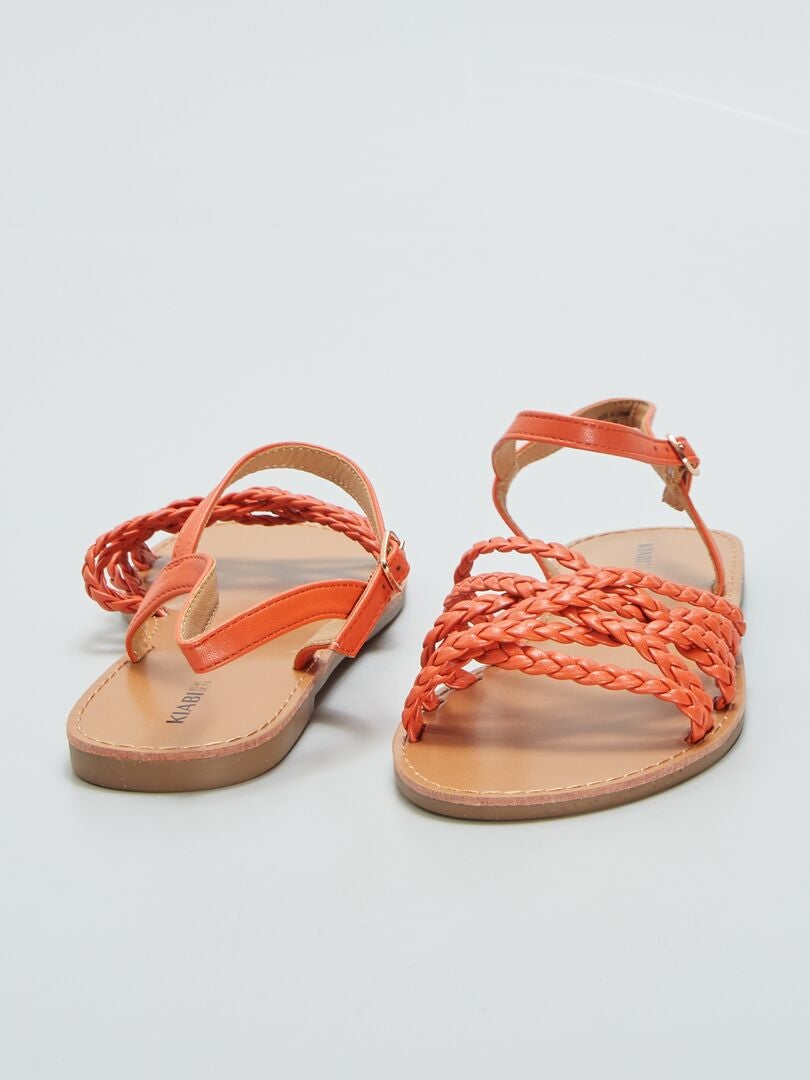 Lage sandalen met gevlochten bandjes - ORANJE