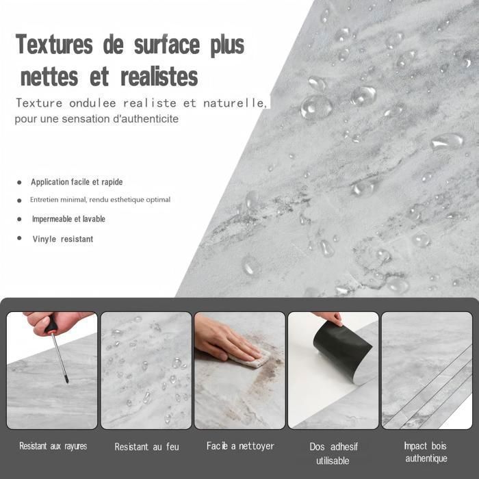 Revêtement de sol PVC - Dalles autocollantes - 5m² - pour Salon - Imperméables - 36 pièces - Texture de pierre blanc-gris