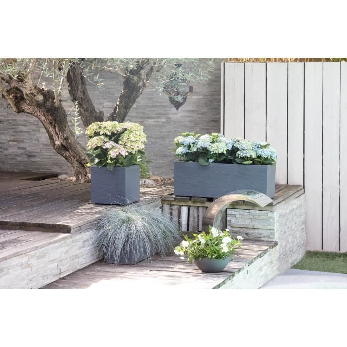 Vierkante bloempot 30 cm - EDA - Graphit Up - 21 L - Binnen/buiten - 29,5 x 29,5 x H 29,5 cm - Antracietgrijs