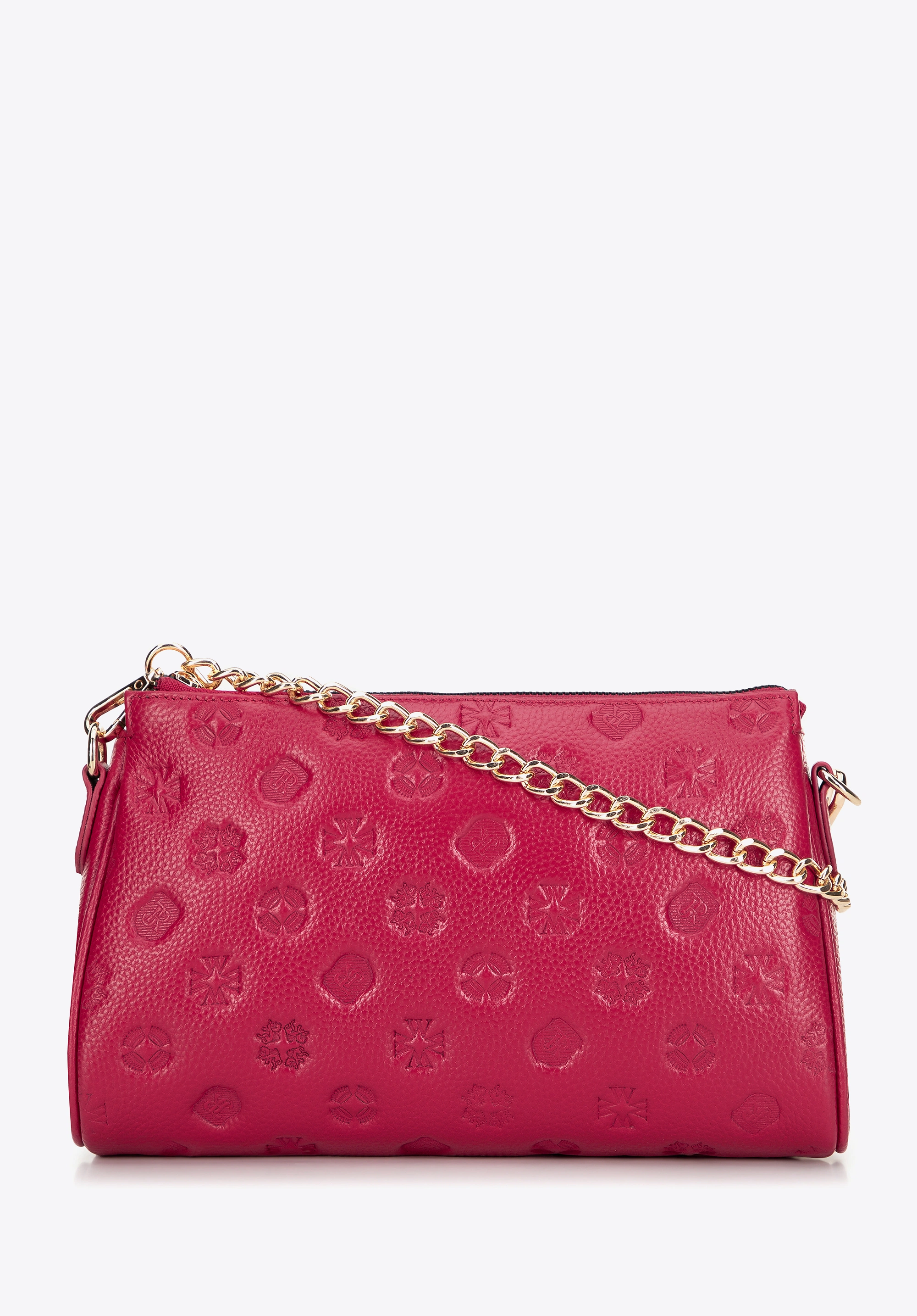 Torebka crossbody skórzana z tłoczeniem malinowa