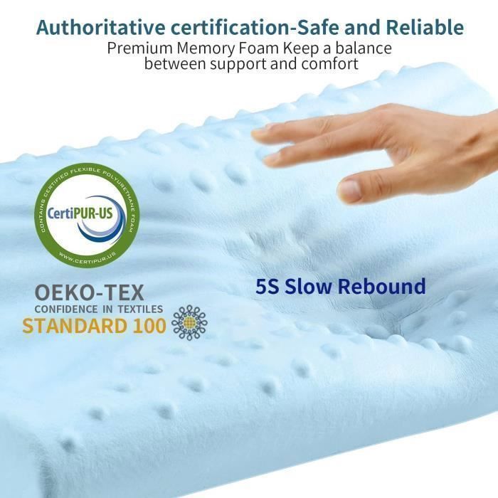 Almohada cervical ergonómica de espuma viscoelástica - Antironquidos y alivio del dolor - Sueño profundo 60*35*9/13cm