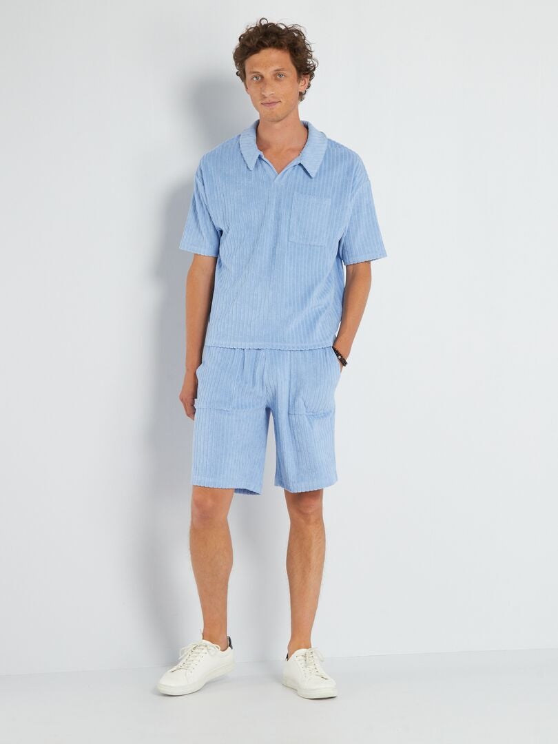 Bermudas de felpa con bolsillos grandes - AZUL