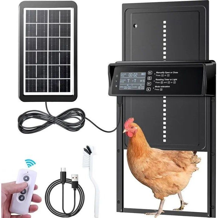 Porta automatica per pollaio - MOURSIIEN - Alimentazione solare - Display a LED - Telecomando - Timer