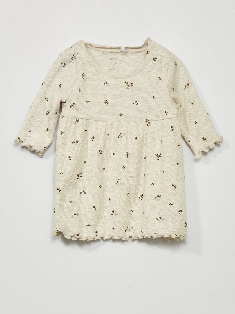 Geribbelde jurk - BEIGE