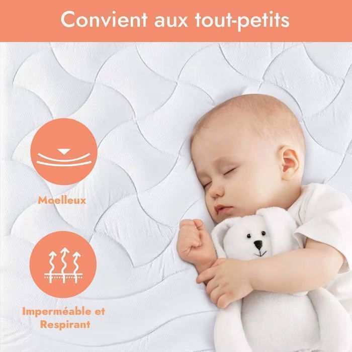 Cubrecolchón para bebé - ConforProtect - 60x120cm - 4cm de grosor - Impermeable - Hipoalergénico