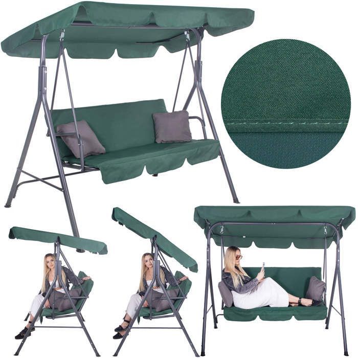 Altalena da giardino Springos Luna - 3 posti - Tettuccio regolabile - Comfort ottimale