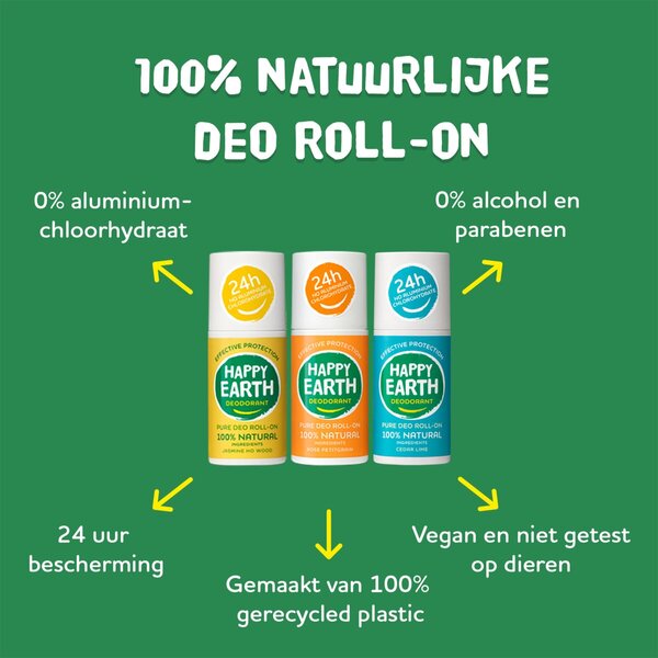 Roll deodorant Happy Earth s bergamotem a cedrovým dřevem 75 ml