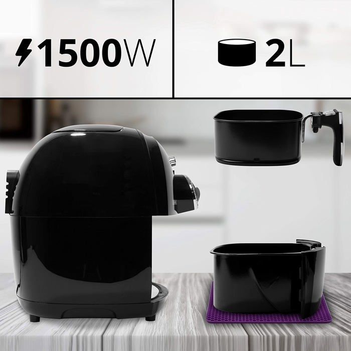 Duronic AF1 BK Friteuse à air chaud sans huile 1500W / robot multicuiseur pour frire, cuire, rôtir, griller sainement et sans