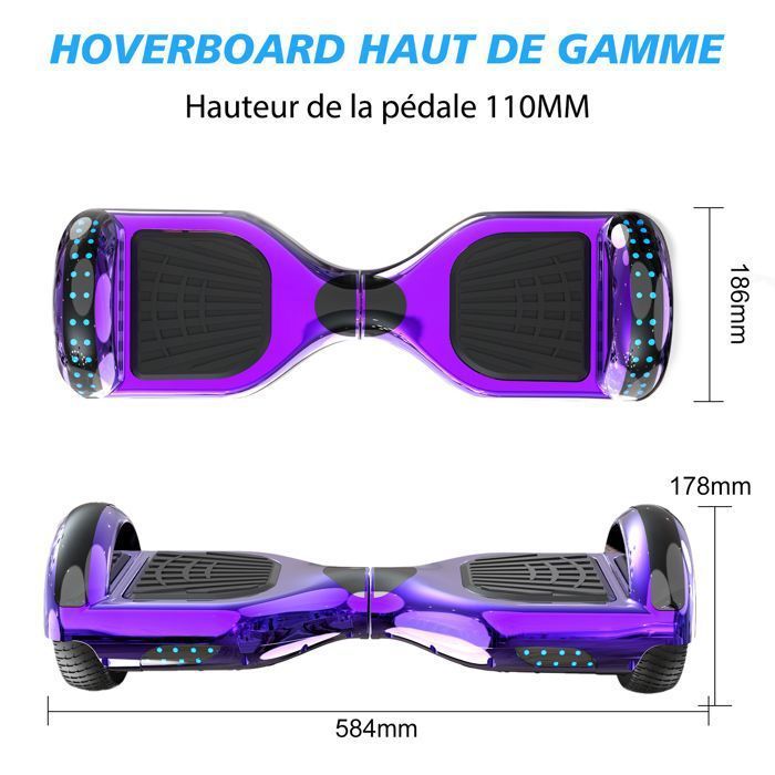 Hoverboard 6.5 Pouces avec Bluetooth et LED - RCB - Cadeau Parfait pour les Enfants Violet Chromé