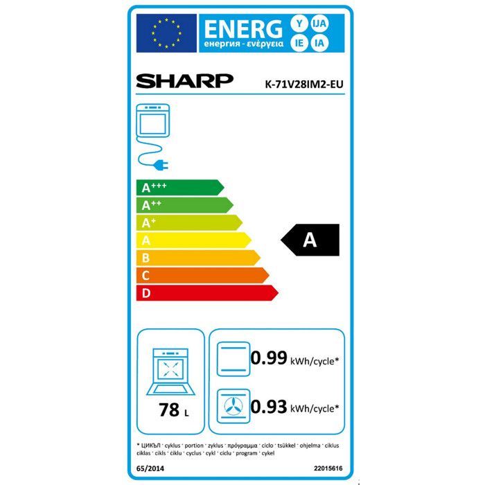 Forno elétrico embutido - SHARP - K71V28IM2 - Limpeza pirolítica - Cozimento com ventilação - Porta fria