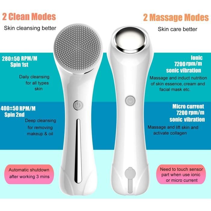 Escova de limpeza facial 2 em 1 à prova d'água IPX7, limpeza profunda, esfoliação suave e remoção de cravos (branca)