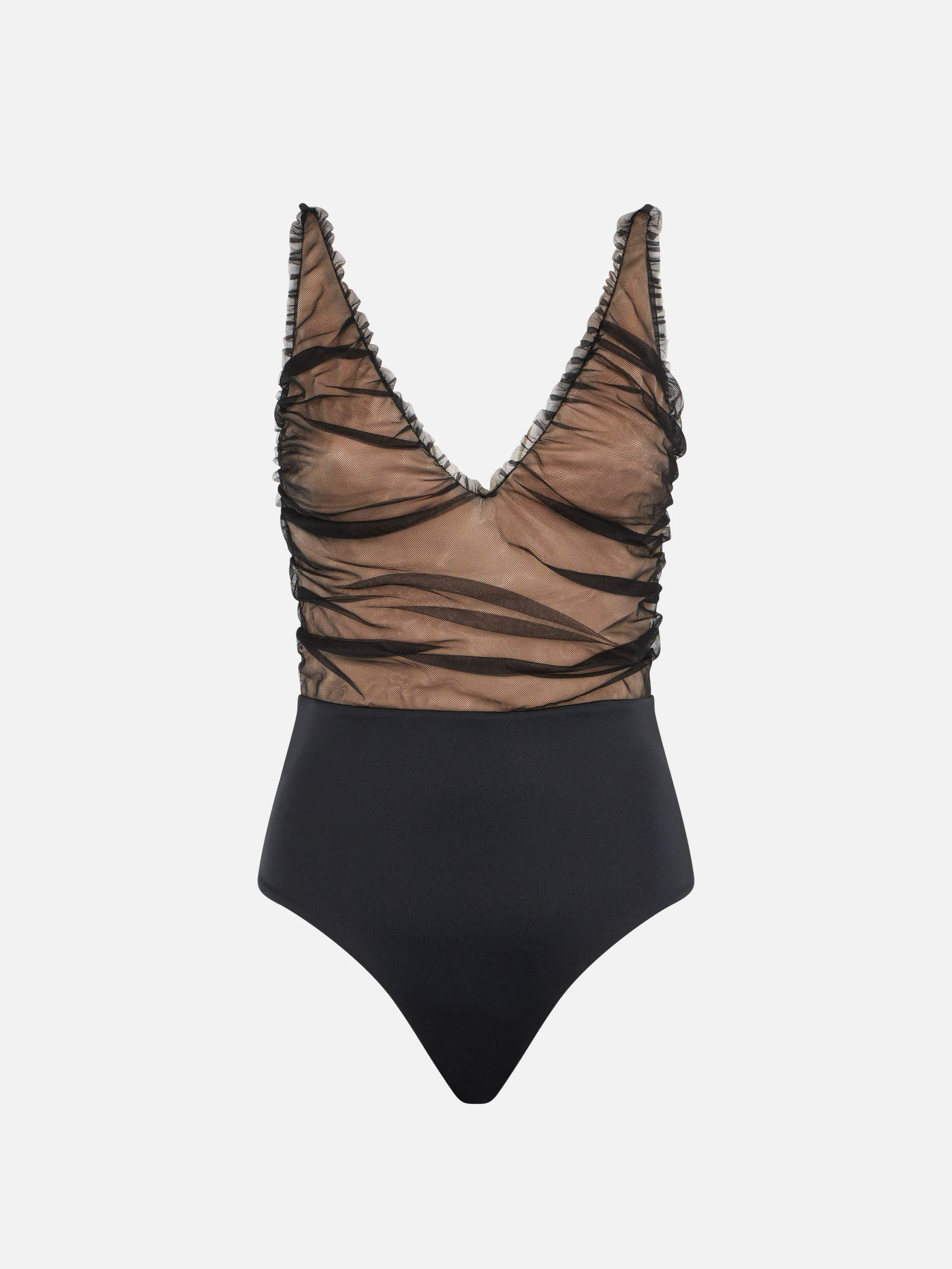 Josephine Nude One-Piece Swimsuit with Tulle V-Neck | Elegant & Comfortable | MC2 Saint Barth
