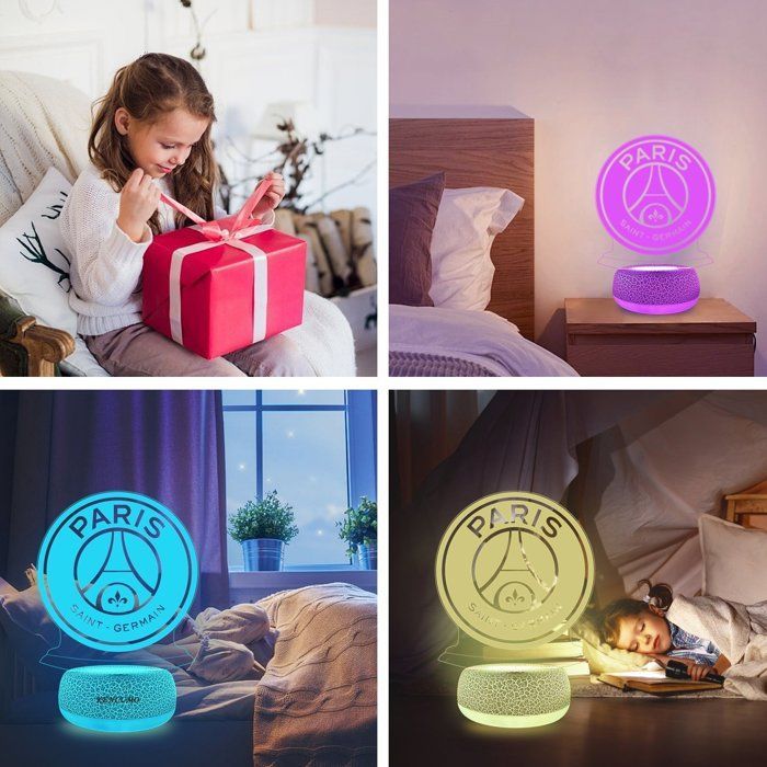 Lámpara de noche de fútbol KENLUMO Paris Saint-Germain, lámpara de mesilla de noche navideña para niños, regalo del PSG, lámpara con control remoto, cambia de color.