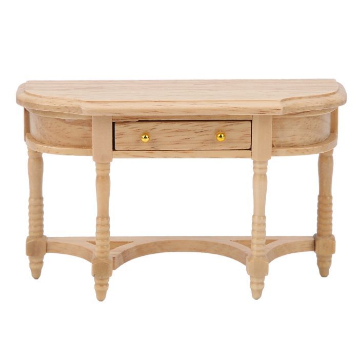 Escritorio de madera en miniatura para casa de muñecas, muebles, mesa semicircular, accesorios, escala 1:12