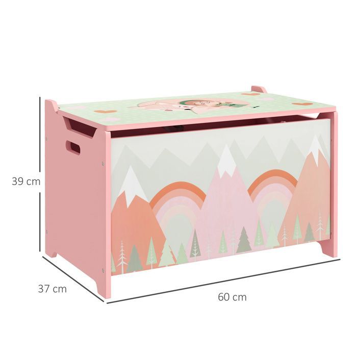 Coffre à jouet enfant - coffre de rangement enfant - ZONEKIZ - couvercle rabattable, motif de forêt - 60 x 37 x 39 cm - vert