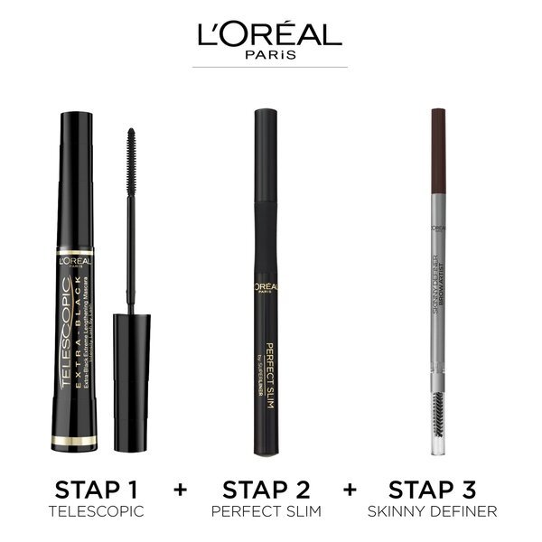 „L'Oréal Paris False Lash Telescopic Carbon Black“ blakstienų tušas<br>„L'Oréal Paris“ – teleskopinis – ypač juodas – ilginantis blakstienų tušas, skirtas matomai ilgesnėms blakstienoms – 8 ml