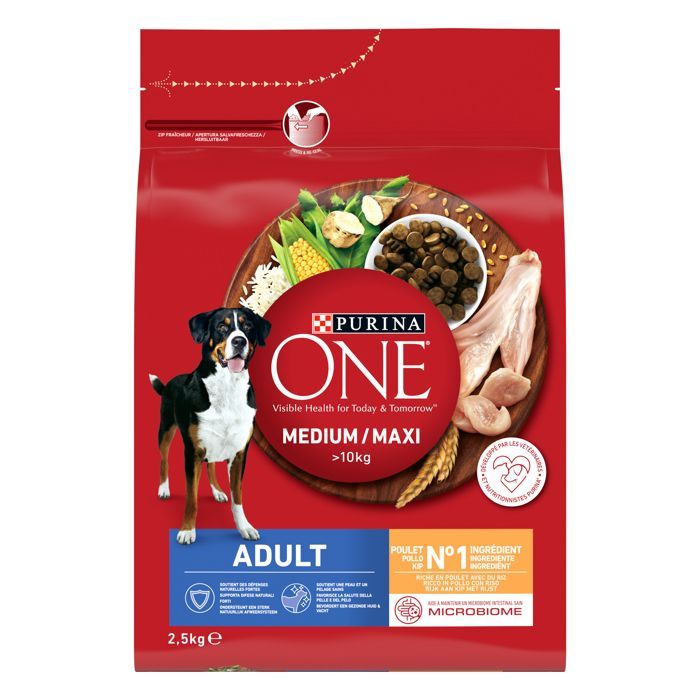 Cibo per cani - PURINA - ONE Medium/Maxi - Ricco di pollo - 10 kg - 4 sacchi da 2,5 kg