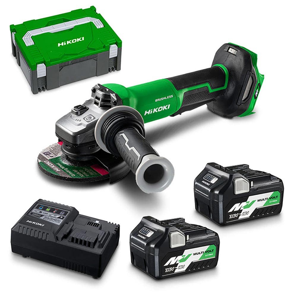 HiKOKI 36V 2 x 2,5/5,0 Ah 125 mm Winkelschleifer-Set G3613DVF(HRZ)