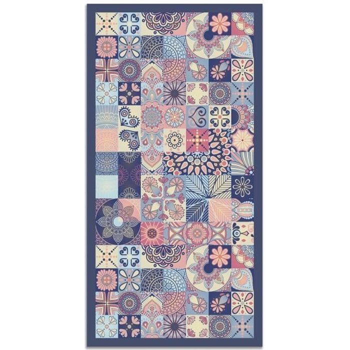 Tapis Vinyle Panorama Carreaux de Ciments Cuisine Rose 80x200 cm - Tapis pour Cuisine, Bureau et Salon en PVC