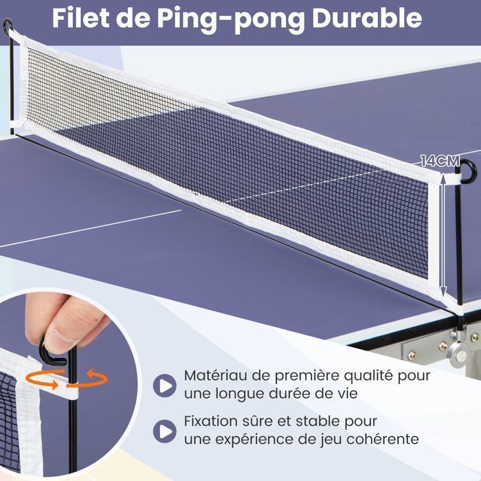 Mesa de ping-pong plegable COSTWAY - 166x83cm - 2 paletas de goma, 3 pelotas - Patas ajustables - Premontada