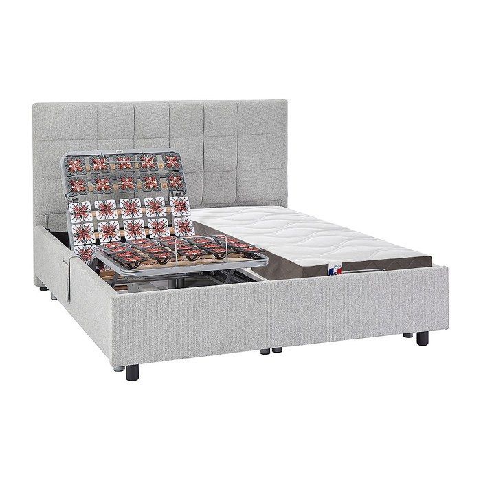 Lettino relax elettrico con doghe decorative + materasso 100% lattice a 3 zone - 2 x 70 x 190 cm - Tessuto - Grigio - JOFAR by YSMÉE