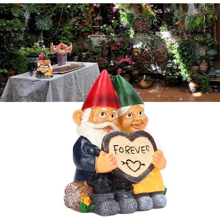 Figura de pareja de gnomos de jardín - Resina - Decoración para interior y exterior - Moderna - Regalo ideal