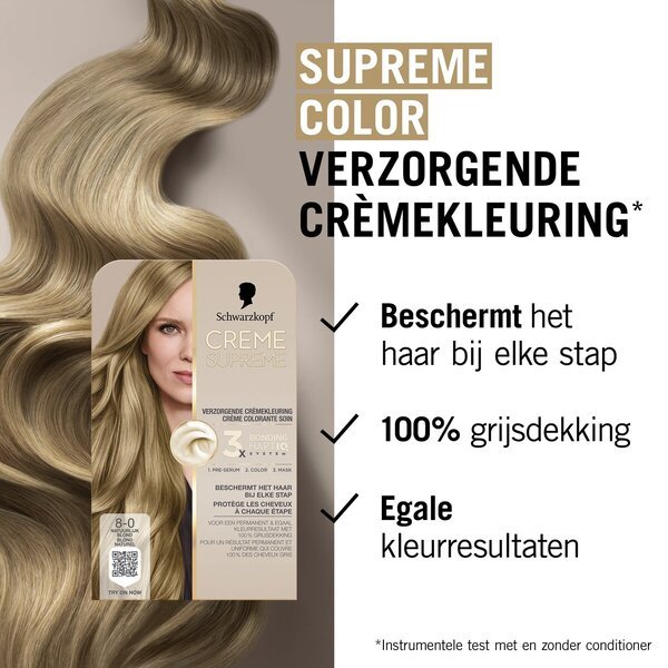 „Schwarzkopf Creme Supreme 8-0 Natural Blonde“ kreminiai dažai, 182 g