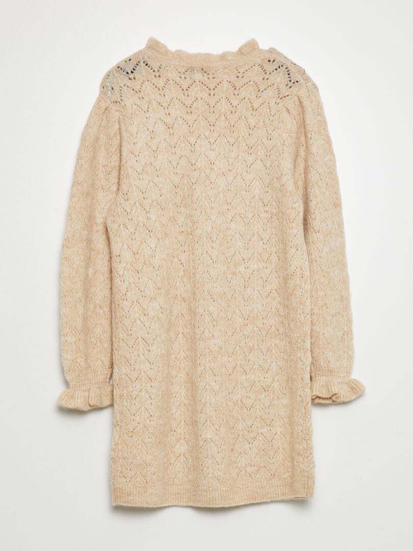 Maxi trui van opengewerkt breisel - BEIGE