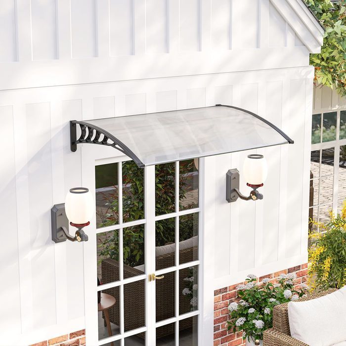 Toldo para puerta de entrada - Outsunny - Techo de policarbonato - Protección contra lluvia, nieve y rayos UV - 0,9 x 1,5 m - Transparente